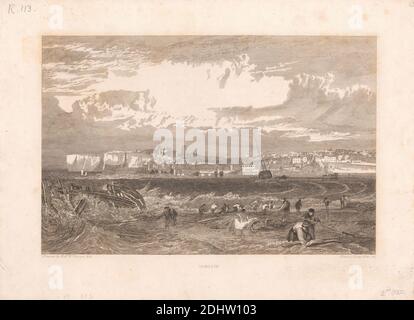 Margate, Stampa realizzata da William Bernard Cooke, 1778–1855, inglese, dopo Joseph Mallord William Turner, 1775–1851, inglese, 1822, incisione; incisione aperta su carta media, leggermente testurizzata, crema di wove con collé, foglio: 12 × 17 pollici (30.5 × 43.2 cm), piastra: 9 1/8 × 12 1/8 pollici (23.2 × 30.8 cm), collé Chine: 9 × 11 3/4 pollici (22.9 × 29.8 cm), e immagine: 6 1/4 × 9 1/2 pollici (15.9 × 24.1 cm Foto Stock