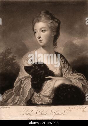 Lady Charles Spencer, Stampa di John Pott, circa 1767, dopo Sir Joshua Reynolds RA, 1723–1792, inglese, ca. 1767, Mezzotint (solo stato) su medio, leggermente testurizzato, crema, carta depresso, foglio: 14 13/16 × 10 15/16 pollici (37.6 × 27.8 cm) e immagine: 13 × 10 7/8 pollici (33 × 27.6 cm Foto Stock