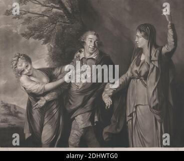 Garrick tra tragedia e Commedia, Stampa fatta da Edward Fisher, 1722–1785, inglese, dopo Sir Joshua Reynolds RA, 1723–1792, inglese, non saturato, Mezzotint (1 ° stato) su carta media, leggermente testurizzata, crema di carta, foglio: 16 3/8 × 19 7/8 pollici (41.6 × 50.5 cm), piatto: 15 7/8 × 19 7/8 pollici (40.3 × 50.5 cm) e immagine: 15 3/4 × 19 3/4 pollici (40 × 50.2 cm), verticale Foto Stock