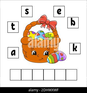 Puzzle di parole. Foglio di lavoro per lo sviluppo dell'istruzione. Gioco di apprendimento per bambini. Pagina attività. Puzzle per bambini. Indovinello per prescolare. Illustrazione vettoriale in Illustrazione Vettoriale
