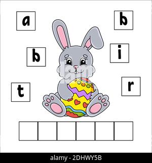 Puzzle di parole. Foglio di lavoro per lo sviluppo dell'istruzione. Gioco di apprendimento per bambini. Pagina attività. Puzzle per bambini. Indovinello per prescolare. Illustrazione vettoriale in Illustrazione Vettoriale