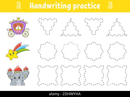 Calligrafia pactice. Foglio di lavoro per lo sviluppo dell'istruzione. Pagina attività. Gioco a colori per bambini. Illustrazione vettoriale isolata. Personaggio cartoon. Illustrazione Vettoriale