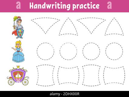 Calligrafia pactice. Foglio di lavoro per lo sviluppo dell'istruzione. Pagina attività. Gioco a colori per bambini. Illustrazione vettoriale isolata. Personaggio cartoon. Illustrazione Vettoriale