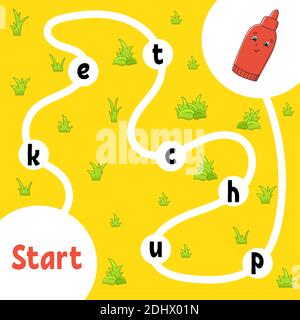 Gioco di puzzle di logica. Parole di apprendimento per i bambini. Trovare il nome nascosto. Foglio di lavoro per lo sviluppo dell'istruzione. Pagina delle attività per lo studio dell'inglese. Vettore isolato ill Illustrazione Vettoriale