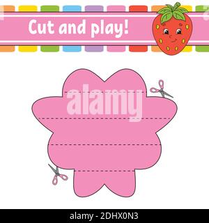 Taglia e gioca. Puzzle logico per bambini. Foglio di lavoro per lo sviluppo dell'istruzione. Gioco di apprendimento. Pagina attività. Pratica di taglio per prescolare. Semplice isolamento piatto Illustrazione Vettoriale