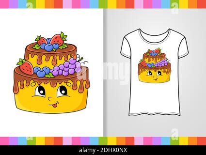 Design T-shirt. Carino personaggio sulla camicia. Disegnato a mano. Illustrazione vettoriale colorata. Stile cartone animato. Isolato su sfondo bianco. Illustrazione Vettoriale