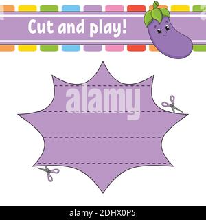 Taglia e gioca. Puzzle logico per bambini. Foglio di lavoro per lo sviluppo dell'istruzione. Gioco di apprendimento. Pagina attività. Pratica di taglio per prescolare. Semplice isolamento piatto Illustrazione Vettoriale