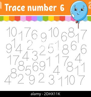 Numero traccia . Pratica di scrittura a mano. Numeri di apprendimento per bambini. Foglio di lavoro per lo sviluppo dell'istruzione. Pagina attività. Gioco per bambini e preschoolers. ISO Illustrazione Vettoriale