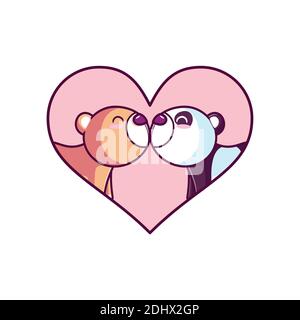 carino orso e panda baciare in amore Illustrazione Vettoriale