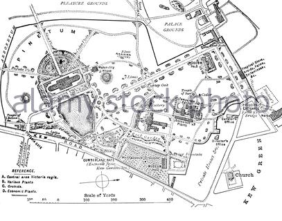 Mappa di Kew Gardens, illustrazione d'epoca del 1886 Foto Stock