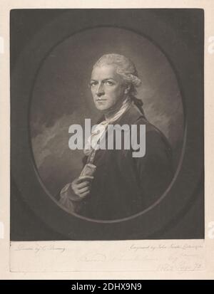 Edward Chamberlayne, Johann Jacobé, 1733–1797, austriaco, dopo George Romney, 1734–1802, inglese, 1780, Mezzotint su carta leggermente spessa, moderatamente testurizzata, crema, carta deformato, foglio: 16 3/8 × 31.8 cm (× 12 1/2 41.6 pollici), piatto: 14 3/4 × 11 cm (37.5 × 27.9 cm) e immagine: 13 × 10 15/16 pollici (33 × 27.8 cm Foto Stock