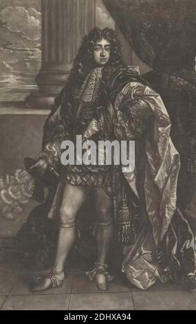 Henry Fitzroy, 1° duca di Grafton, Isaac Beckett, 1652/3–1719, inglese, dopo Sir Godfrey Kneller, 1646–1723, tedesco, attivo in Gran Bretagna (dal 1676), non satinato, Mezzotint su carta di spessore moderato, moderatamente testurizzata, beige, carta posata, foglio: 17 1/2 × 11 3/16 pollici (44.5 × 28.4 cm Foto Stock