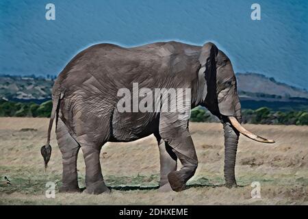 Africa, Kenya, elefante africano di toro di Lone. Computer migliorato. Foto Stock