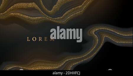 Motivo vettoriale con texture glitter dorata su sfondo nero e scuro, marmo nero oro, modello di design moderno e di lusso per il tuo design Illustrazione Vettoriale