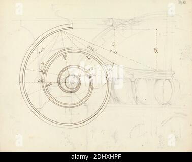 Disegno architettonico, Sir Robert Smirke il giovane, 1781–1867, britannico, 1802-1804, penna e inchiostro marrone, e grafite su carta di spessore moderato, moderatamente testurizzata, beige, wove, foglio: 9 × 11 3/8 pollici (22.9 × 28.9 cm Foto Stock