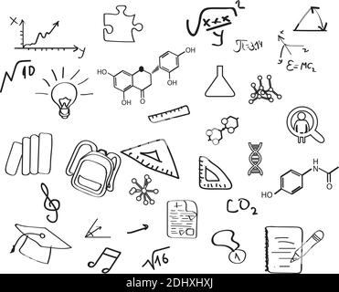 Set di icone del concetto di formazione in stile di disegno a mano Illustrazione Vettoriale