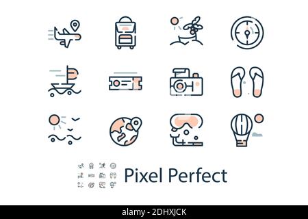 Icone lineari moderne sul tema del viaggio Illustrazione Vettoriale