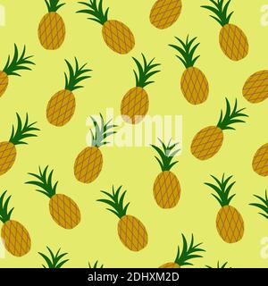 Bella estate senza cuciture modello con frutta ananas tropicale su un sfondo giallo di tessuto e stampa Illustrazione Vettoriale