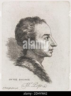 Alexander Pope, Profilo, Jonathan Richardson il Vecchio, 1667–1745, inglese, 1738, incisione, piatto: 5 3/4 x 4 1/2in. (14.6 x 11,4 cm), poeta, ritratto Foto Stock