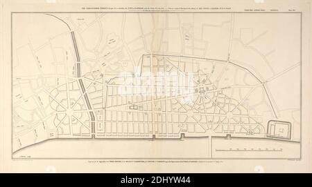 Il progetto di Sir Christopher Wren per la ricostruzione della città di Londra dopo il Grande incendio nel 1666, William Alfred Delamotte, 1775–1863, British, e J. Barlow, attivo nel 1791, dopo Christopher Wren, 1632–1723, British, 1800, Engraving Foto Stock