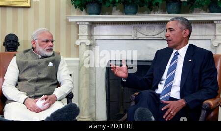 Il presidente Barack Obama incontra il primo ministro indiano Narendra modi presso l'ufficio ovale della Casa Bianca a Washington, DC, USA, il 07 giugno 2016. Foto di Dennis Brack/piscina/ABACAPRESS.COM Foto Stock