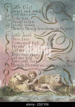 Canzoni di innocenza ed esperienza, pl. 13: 'Pring' pl. 2, 'Little Girl...', artista sconosciuto, dopo William Blake, 1757–1827, inglese, ca. 1808, acquerello con penna e inchiostro marrone Foto Stock