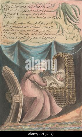 Canzoni di innocenza ed esperienza, pl. 25: 'A Cradle Song' pl. 2, 'pianto per me...', artista sconosciuto, dopo William Blake, 1757–1827, inglese, ca. 1808, acquerello con penna e inchiostro marrone Foto Stock