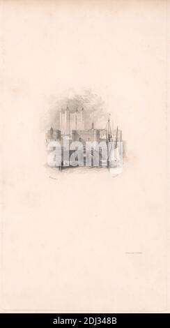 Traitor's Gate, Tower of London, Edward Goodall, 1795–1870, British, After Joseph Mallord William Turner, 1775–1851, British, 1834, incisione di linea, 1° stato su carta di spessore moderato, liscia, beige, wove, foglio: 11 5/8 × 6 5/16 pollici (29.5 × 16 cm) e immagine: 1/4 × 8.3 cm (3 × 1/4 3 8.3 pollici) Foto Stock