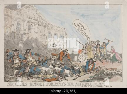 Sir Cecil's Budget for Paying the National Debt, Thomas Rowlandson, 1756–1827, British, 1784, Etching, colore a mano, foglio: 8 1/2 x 12 7/8in. (21.6 x 32,7 cm Foto Stock