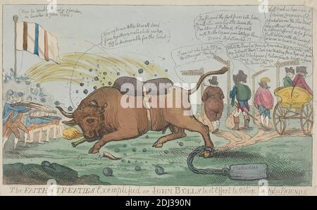 La fede dei trattati esemplificata, o John Bulls ultimo sforzo per obbligare i suoi falsi amici, (?) Isaac Cruikshank, 1756–1810, British, 1794, Etching, colore a mano, foglio: 9 x 15 5/16 poll. (22.9 x 38,9 cm Foto Stock