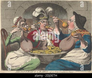 Monstrous Craws, in occasione di una festa della Nuova Coalizione, James Gillray, 1757–1815, British, 1787, incisione con colorazione a mano in acquerello, foglio: 14 x 18 1/8in. (35.6 x 46 cm Foto Stock