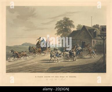 Un falso allarme sulla strada per Gretna 'tis only the Mail!, Richard Gilson Reeve, 1803–1889, dopo Charles B. Newhouse, fl. c.1820–1836, British, 1838, Aquatint, mano-colorato, foglio: 13 3/8 x 17 1/2in. (34 x 44,5 cm Foto Stock