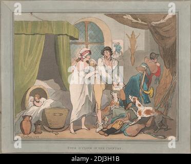 FOX-caccia un paio: 1. Four o'Clock in the Country, Thomas Rowlandson, 1756–1827, British, After Thomas Rowlandson, 1756–1827, British, 1788, Aquatint, hand-colored, foglio: 9 x 11 3/4in. (22.9 x 29,8 cm Foto Stock