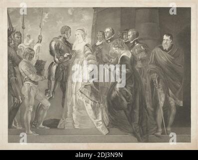 Othello, atto II, scena i, UNA piattaforma -- Desdemona, Othello ecc., Stampa fatta da Thomas Ryder, 1746–1810, irlandese, dopo Thomas Stothard, 1755–1834, inglese, 1803, prova dell'incisore, foglio: 17 3/8 x 23 11/16in. (44.1 x 60,2 cm), tema letterario, la tragedia di Othello, il Moro di Venezia, opera di William Shakespeare Foto Stock