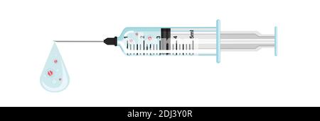 Vaccinazione contro il coronavirus Covid-19 con una siringa per il trattamento preventivo di Covid19. Illustrazione Vettoriale