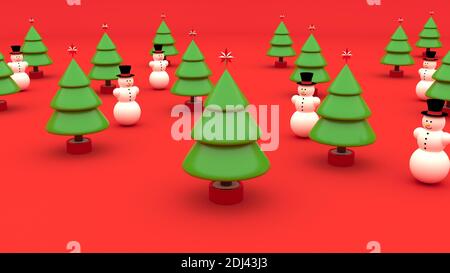 3D albero di Natale danza felice nuovo anno vacanza divertimento Allegro Natale elementi festa divertente rendering 3d Foto Stock
