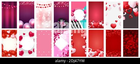 Big Collection San Valentino Love sfondo per Storie Post Set. Illustrazione vettoriale EPS10 Illustrazione Vettoriale