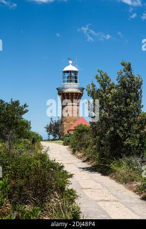 La casa di luce conosciuta anche come stazione di luce di testa di Barrenjoey Foto Stock