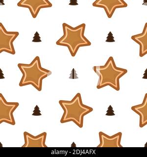 Un motivo natalizio senza cuciture con biscotti al pan di zenzero Illustrazione Vettoriale