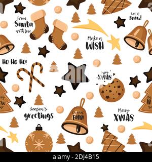 Un motivo natalizio senza cuciture con biscotti al pan di zenzero Illustrazione Vettoriale