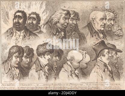 Doublûres of characters, James Gillray, 1757–1815, British, 1798, Etching Foto Stock