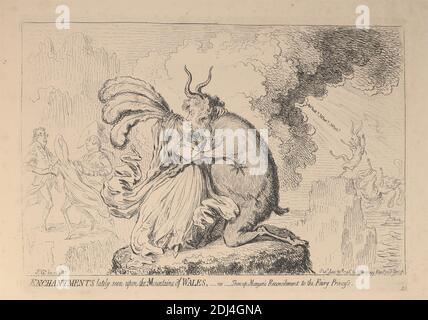 Incantesimi recentemente visti sulle montagne del Galles, - o - riconciliazione di Shon-ap-Morgan alla principessa fata, James Gillray, 1757–1815, British, 1796, Engraving, foglio: 25 3/8 x 19 pollici. (64.5 x 48,3 cm Foto Stock