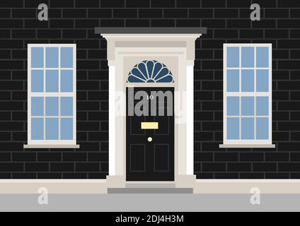 10 Downing Street - edificio residenziale per primo ministro del Regno Unito di Gran Bretagna - casa per leader politico nel Regno Unito. Illustrazione vettoriale Foto Stock