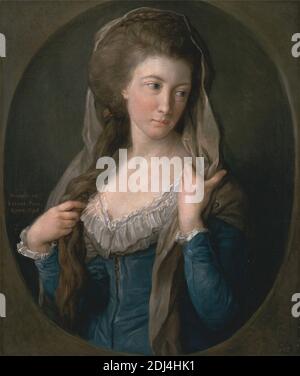 Ritratto di una Donna, tradizionalmente identificato come Margaret Stuart, Lady Hippisley, Pompeo Batoni, 1708–1787, Italiano, 1785, olio su tela, supporto (PTG): 29 1/2 x 25 pollici (74.9 x 63.5 cm), costume, Grand Tour, ovale, ritratto, scialli, donna Foto Stock