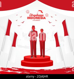 Illustrazione del concetto di biglietto d'auguri per il giorno dell'indipendenza dell'Indonesia. Dirgahayu Indonesia traduce in Indonesia il giorno dell'indipendenza Illustrazione Vettoriale