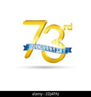 Logo 73rd Golden Anniversary con nastro blu isolato su sfondo bianco. Logo 3d Gold Anniversary Illustrazione Vettoriale