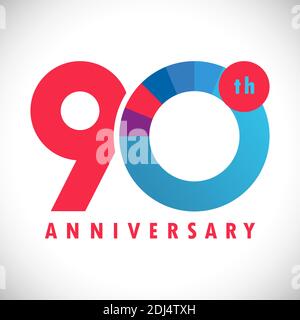 numeri del 90° anniversario. congrati colorati di 90 anni. Carino concetto di congratulazioni. Modello grafico astratto isolato. Cifre a colori. Fino a. Illustrazione Vettoriale