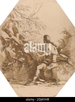 Untitled: Scena classica con uomo e albero, Arthur Pond, ca. 1705–1758, inglese, dopo Salvator Rosa, italiano, 1615–1673, italiano, 1740, piatto: 16 1/2 x 12 5/8in. (41.9 x 32,1 cm Foto Stock