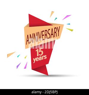 ANNIVERSARIO 15 anni. Banner colorato per congratulazioni e design tematico. Illustrazione vettoriale stock Illustrazione Vettoriale