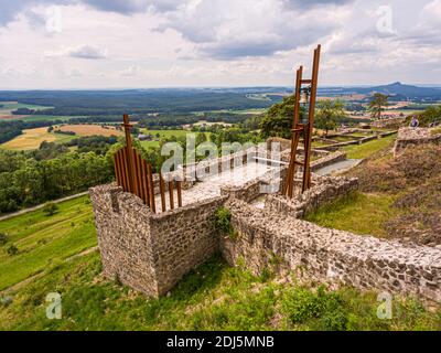 Ricostruito campanile sulla cappella del Waldeck-Castello a Kemnath-Waldeck, Germania Foto Stock